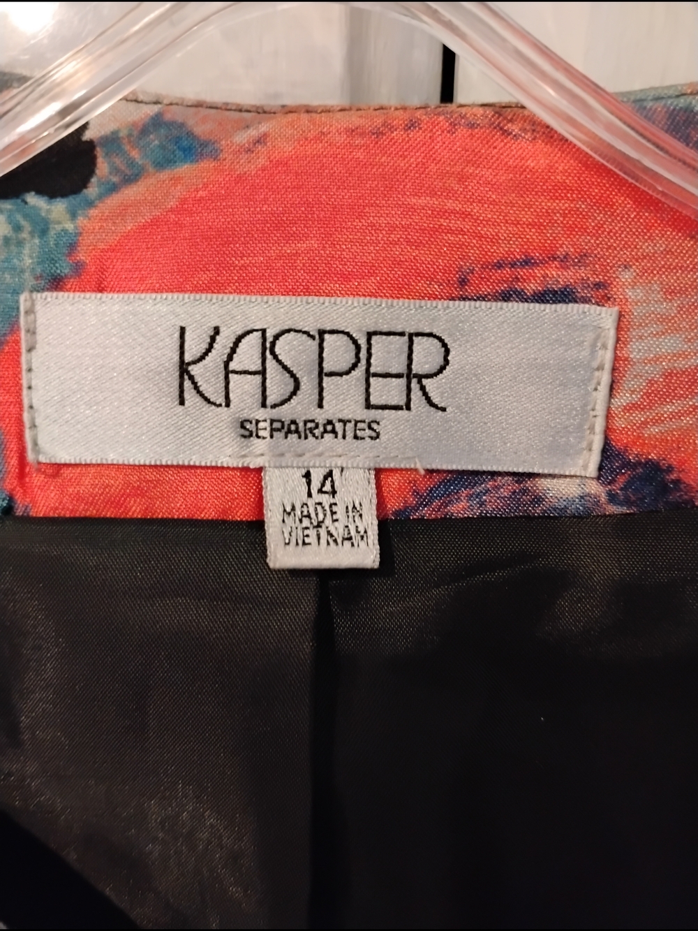 Kasper Floral Open Blazer in Black, Orange & Blue - Picture 3 of 4